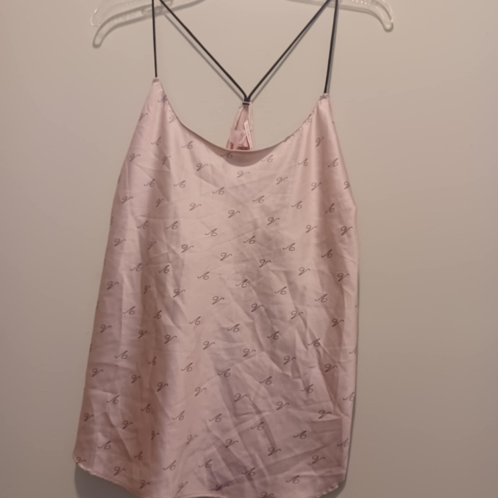 Victoria Secret XL Strappy Pink Sleepwear Pajamas Shirt Tank Top Logo Racerback